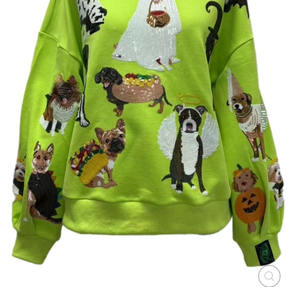 Lime Green Sweatshirt with Halloween Dogs 2025 queen of sparkles new!!! Small - Picture 3 of 3